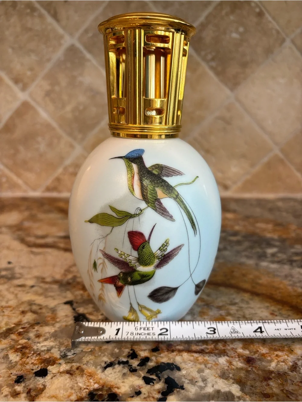 Vintage Lampe Berger Limoges Porcelain Air Purifing Lamp with Hummingbirds